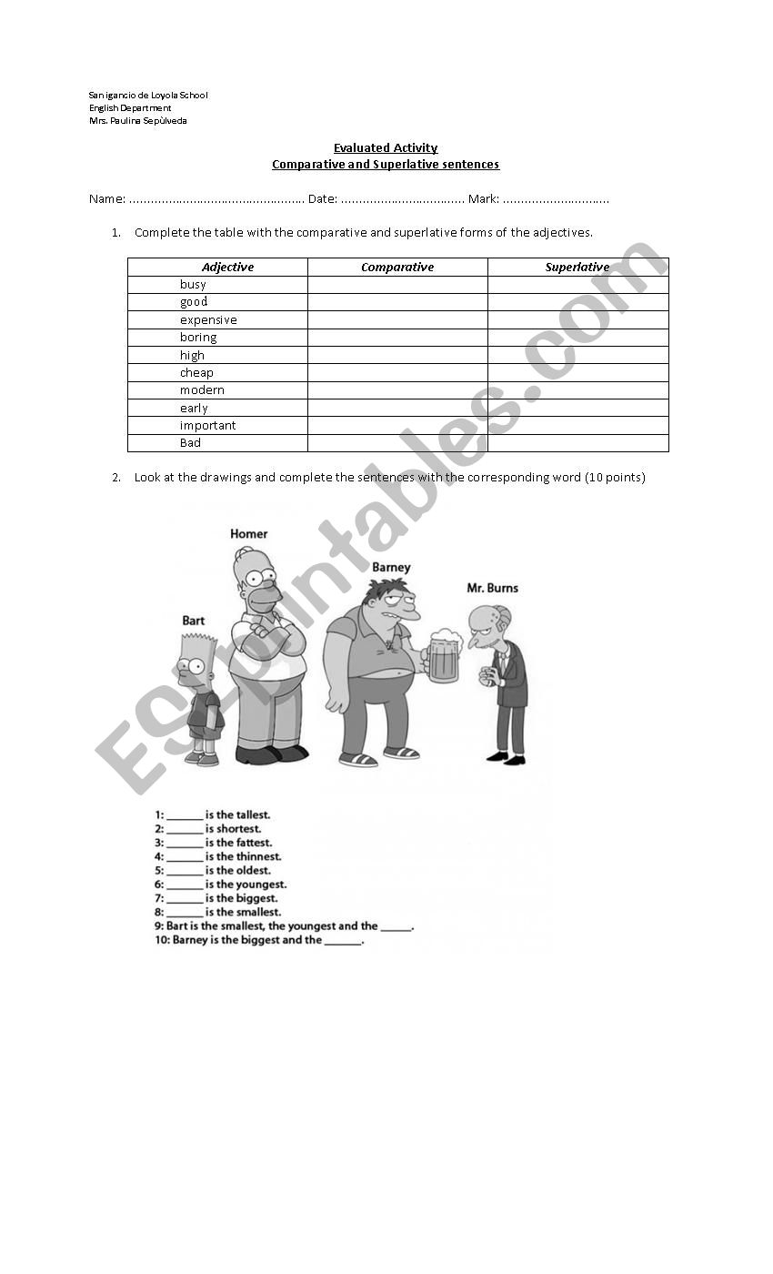 Comparative and Superlatives worksheet