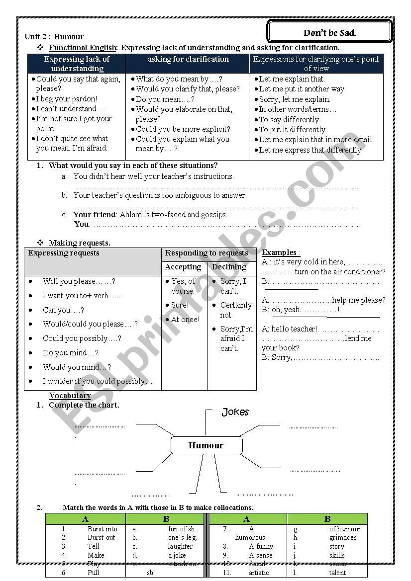 Humour worksheet