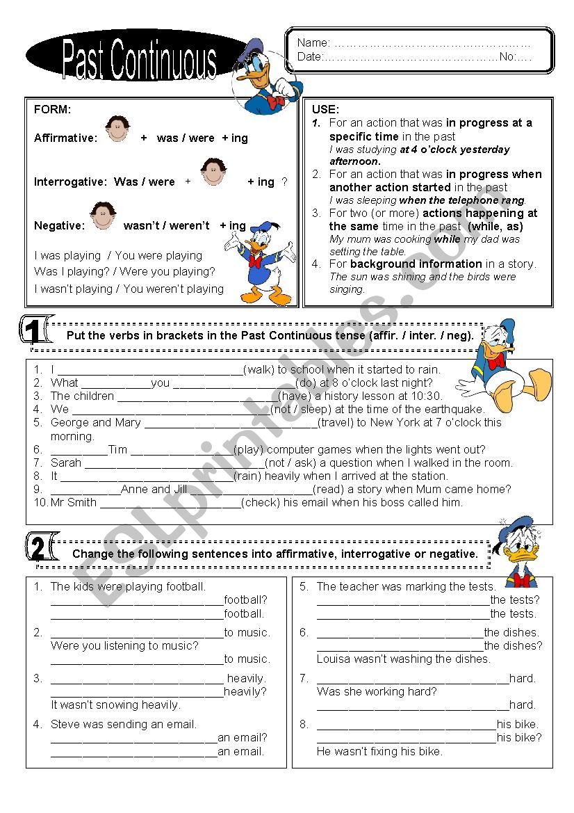 Past Continuous worksheet