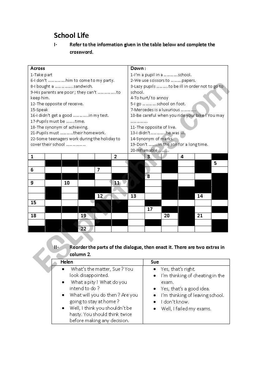 School Life  worksheet