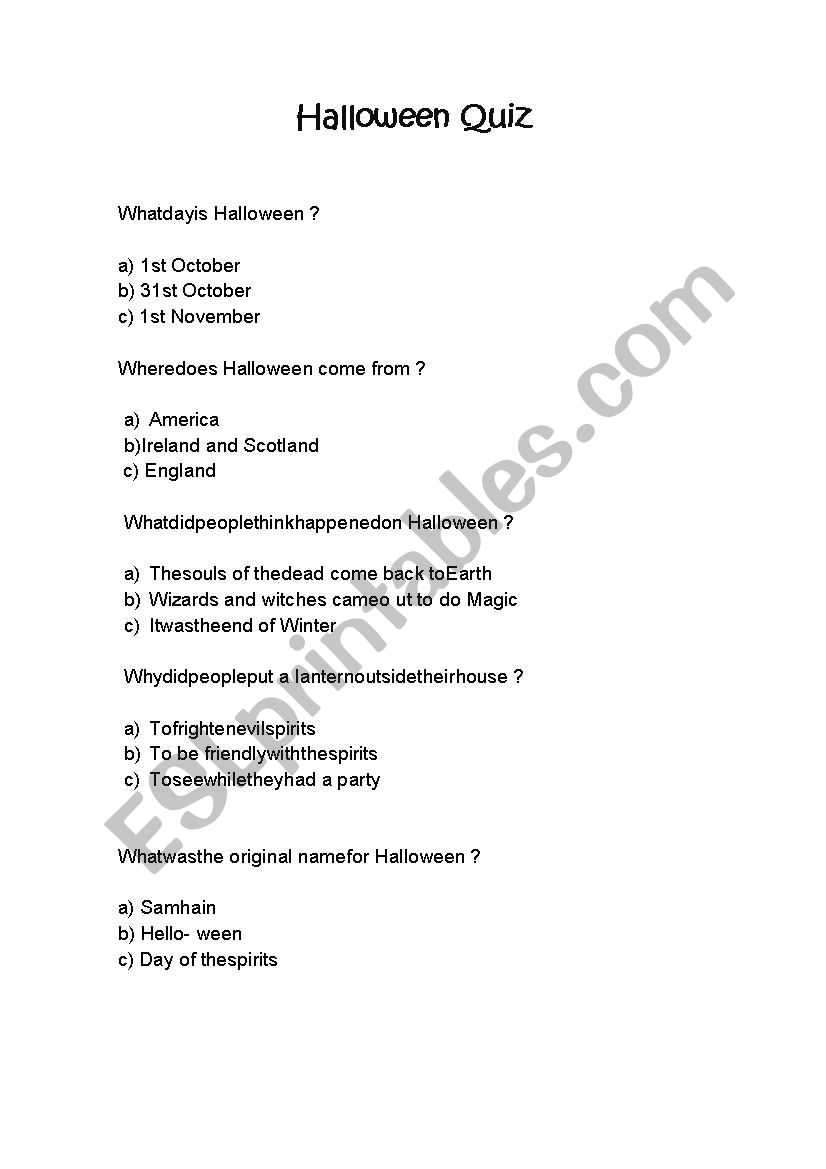 Halloween Quiz ! worksheet