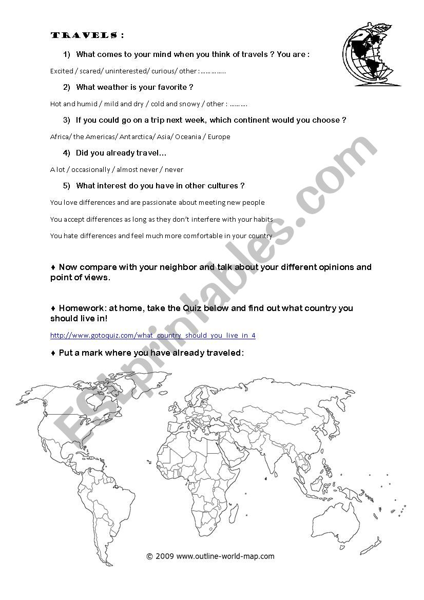 Travel questionnaire worksheet