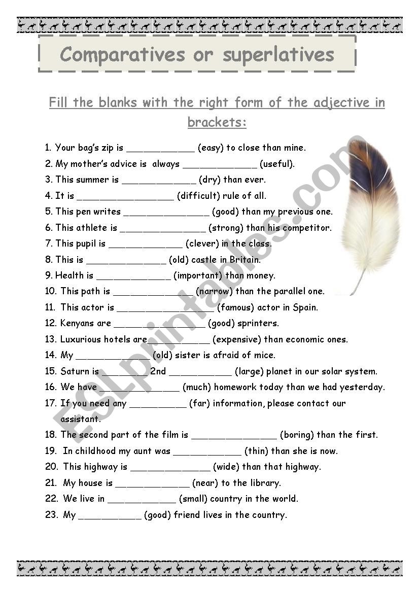 COMPARATIVE OR SUPERLATIVE worksheet