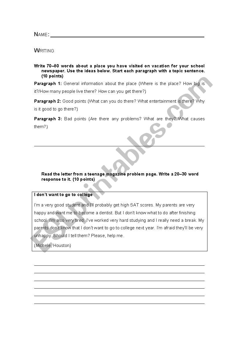 Writing tasks worksheet