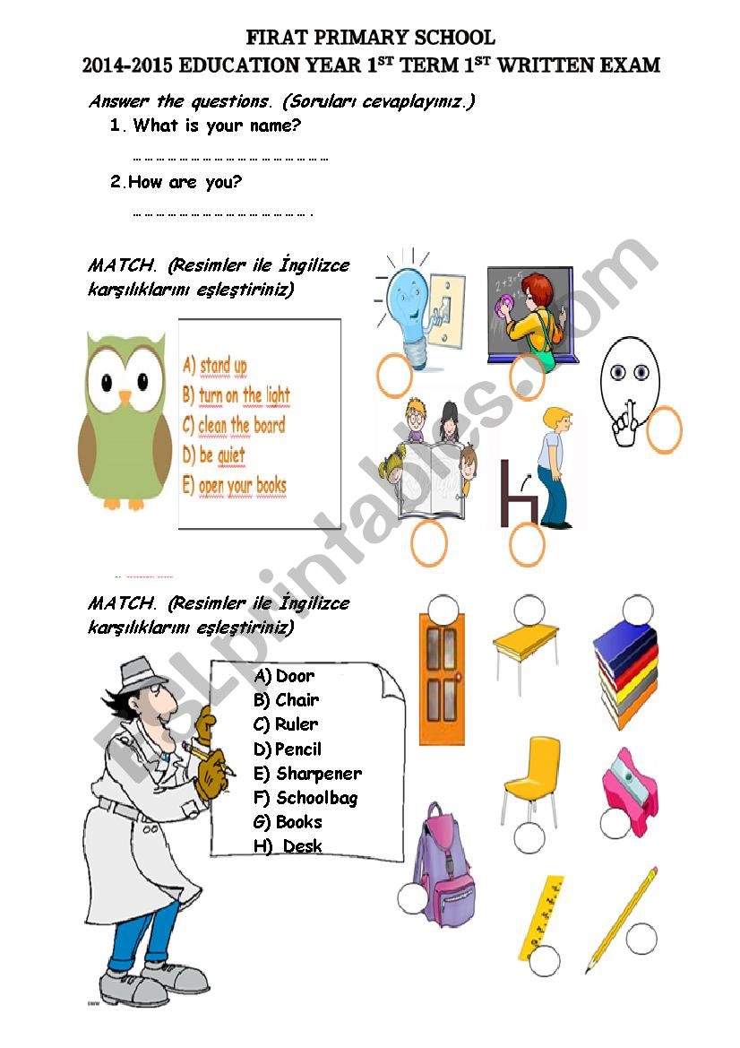 4th Grades Exam worksheet