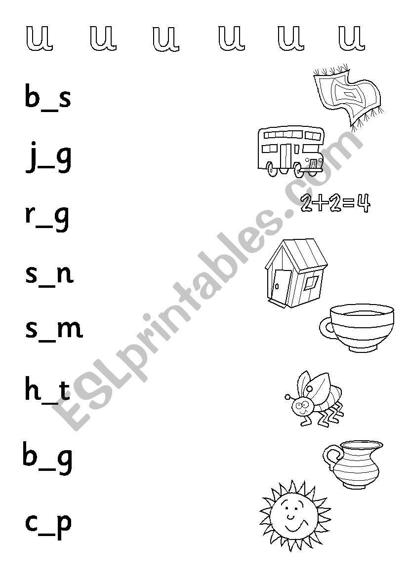 phonics cvc medial vowel u esl worksheet by alishen