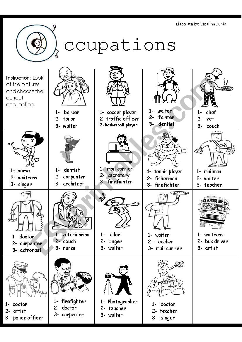 Professions-occupations worksheet