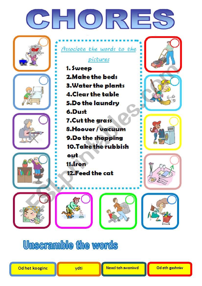 house chores worksheet