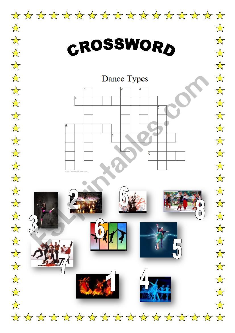 Dance Types crossword worksheet