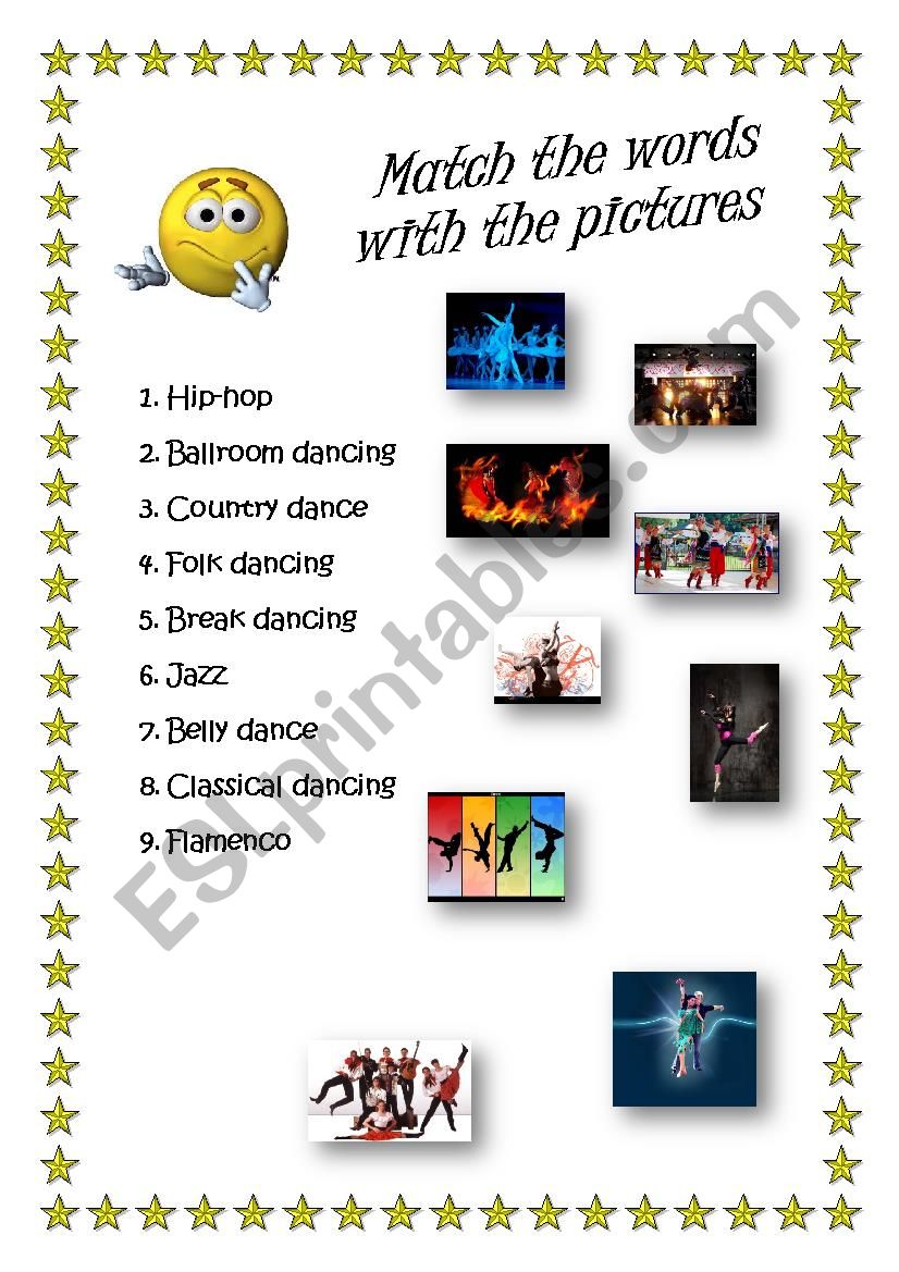 Dance Types - matching  worksheet