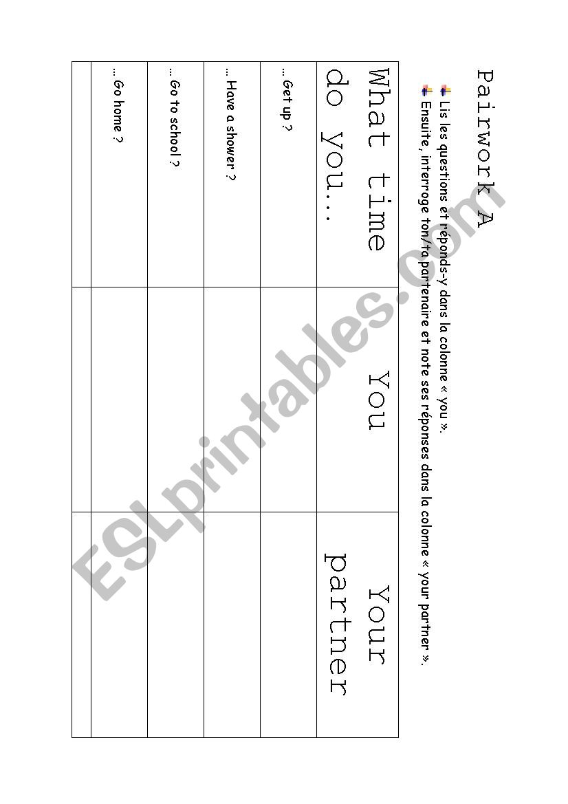 Morning routine - Pairwork worksheet