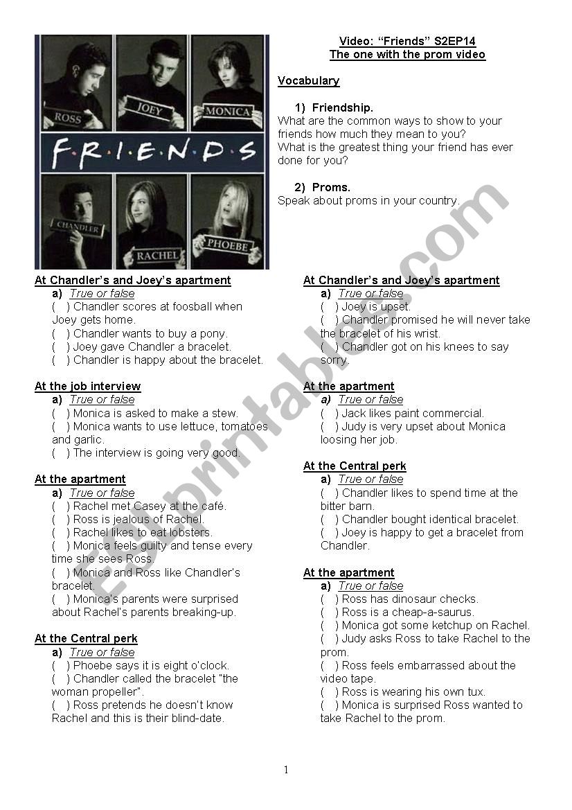 Friends Activity worksheet