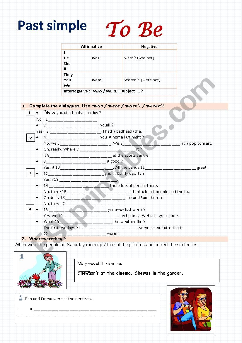 Past simple - to be worksheet