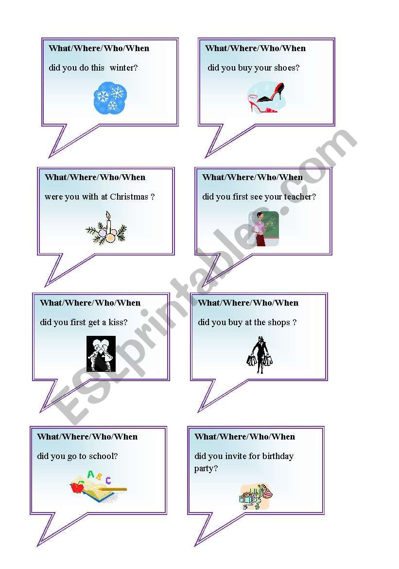 Past simple question cards 3 worksheet