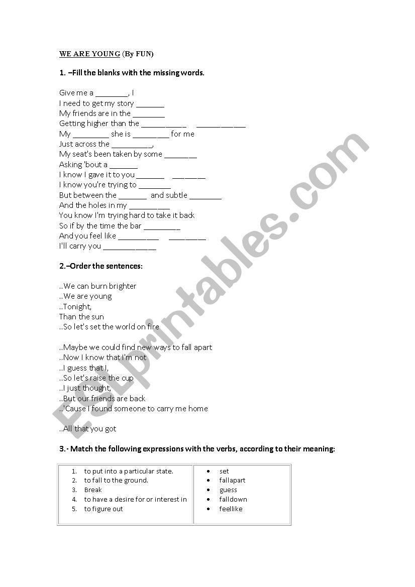 We are young- fan worksheet