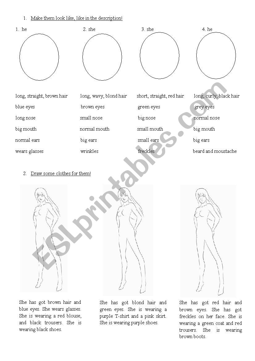 Describing appearance worksheet