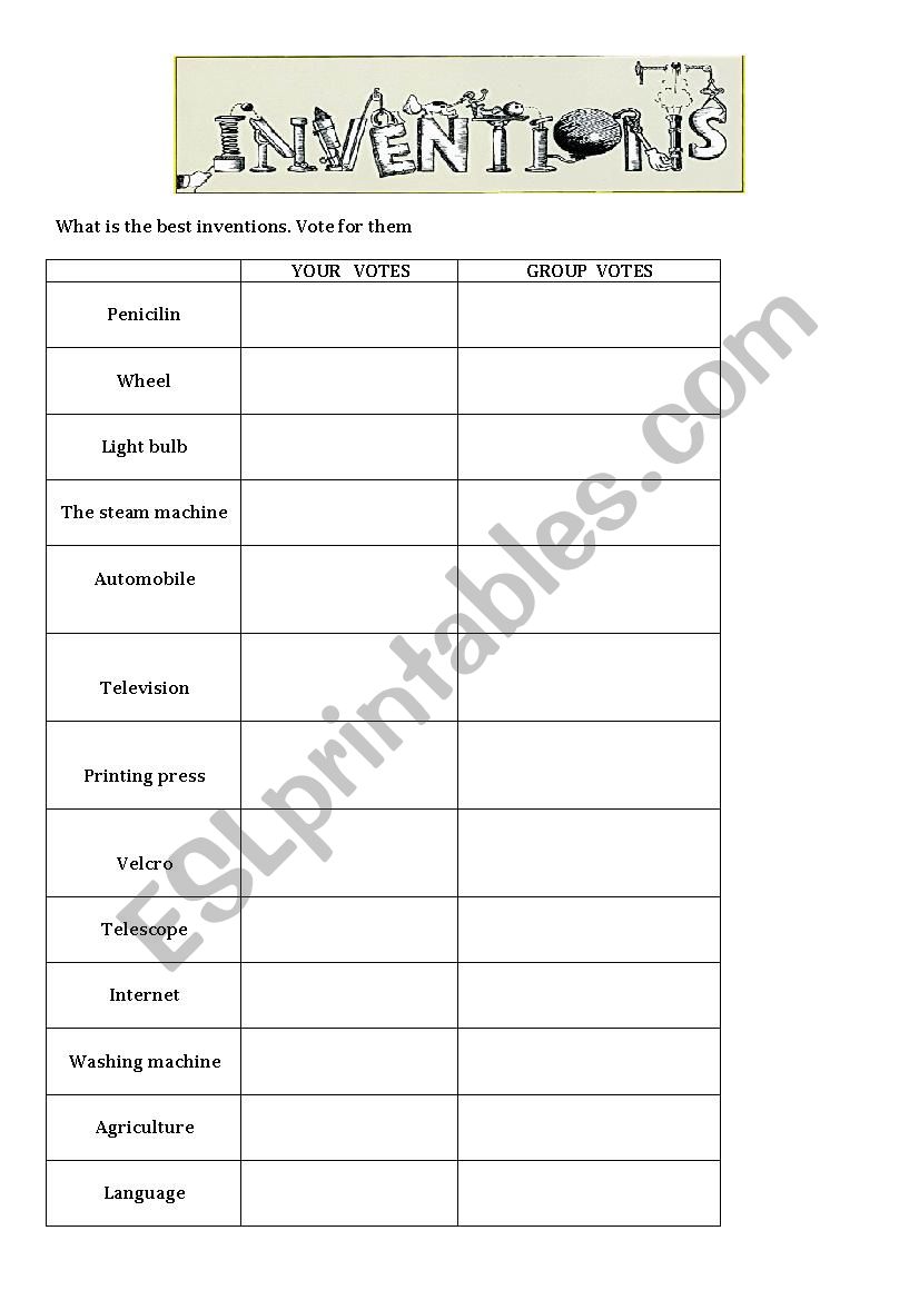 Inventions worksheet