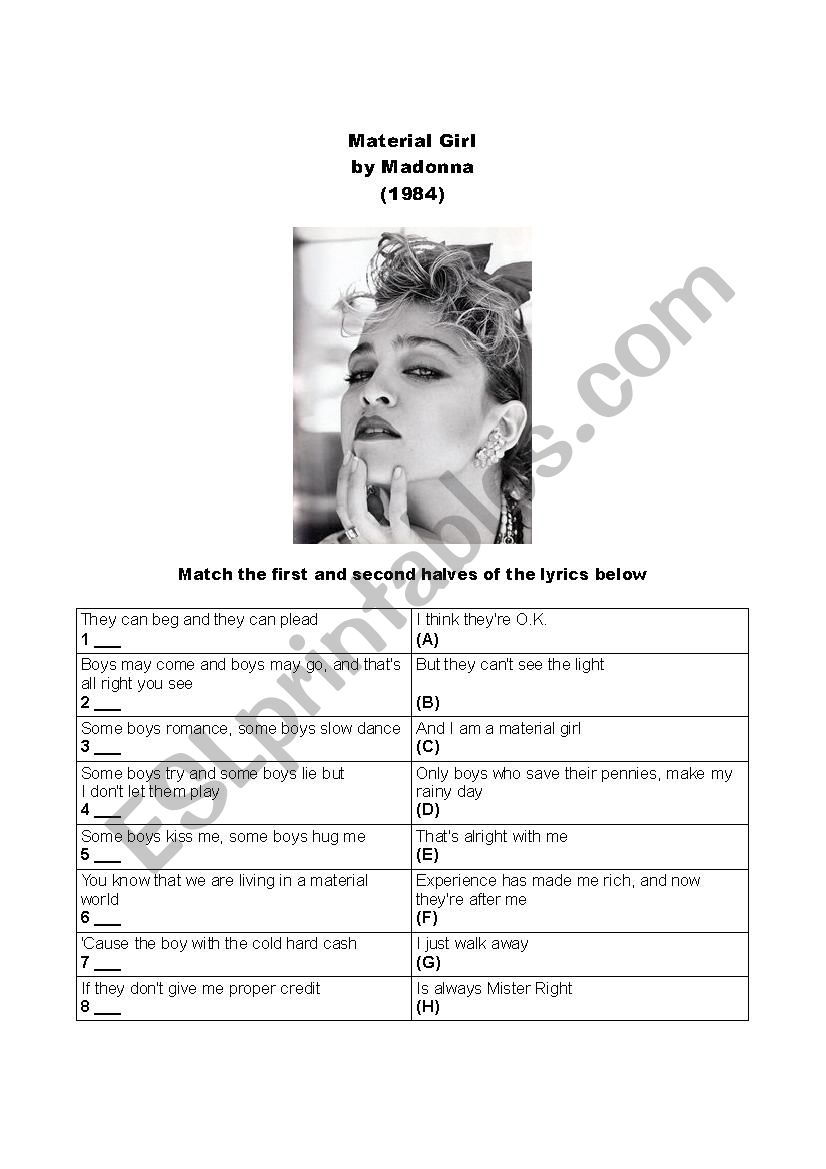 Madonna - Material Girl Lyrics Exercise