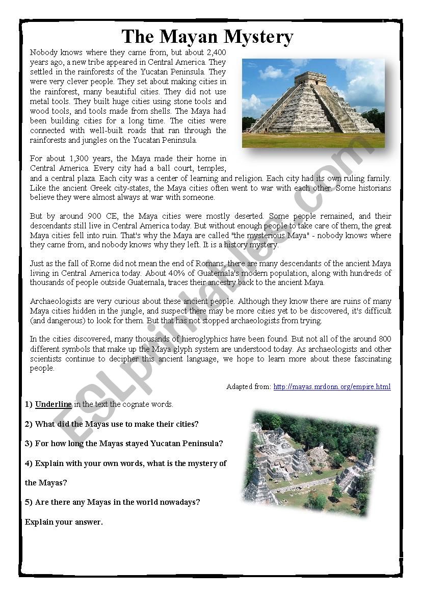 The Mayan Mystery - Reading worksheet