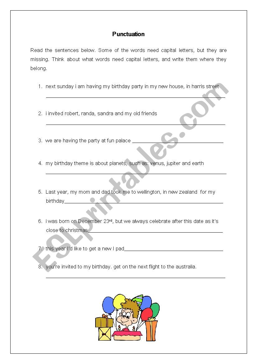 Punctuation worksheet