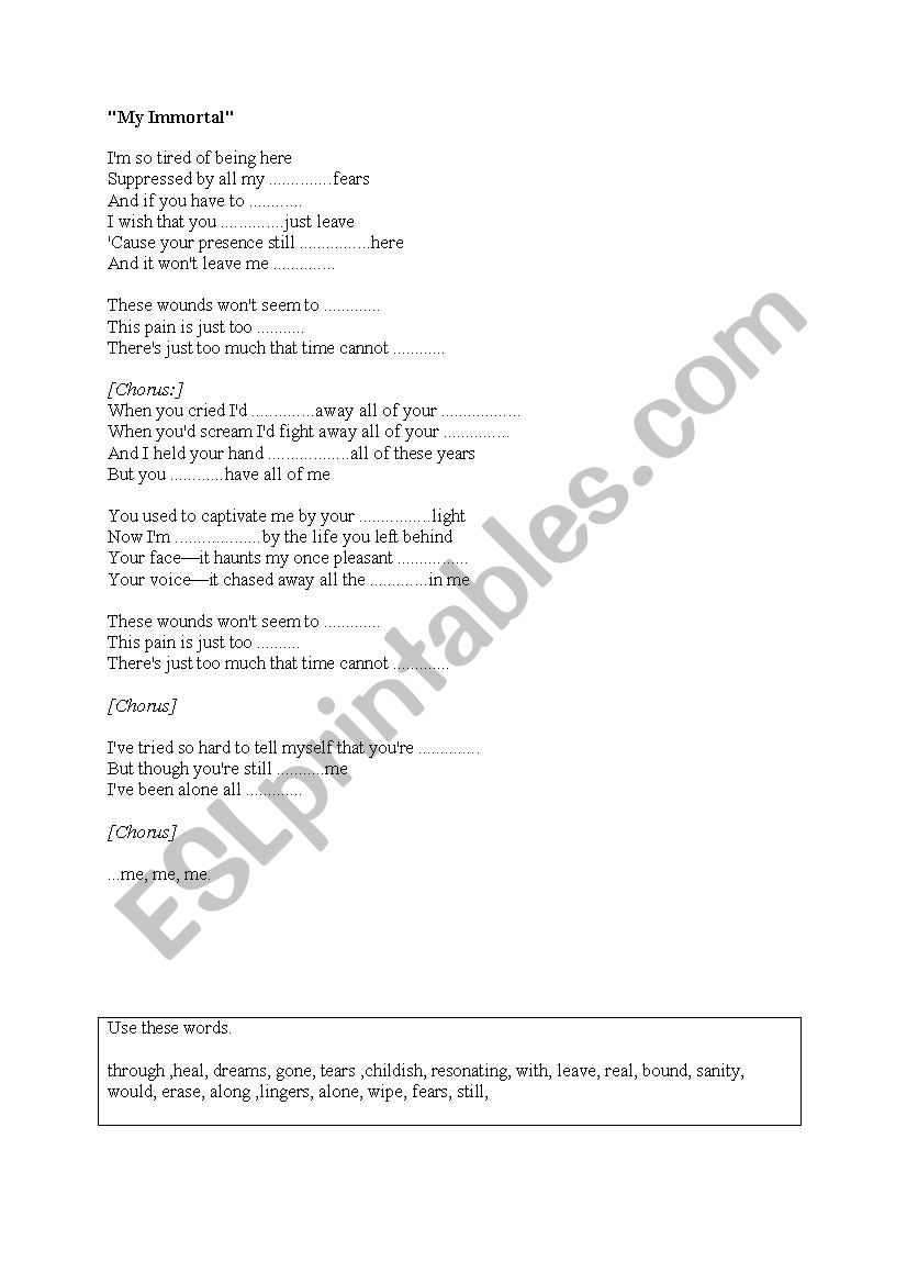 lyric worksheet