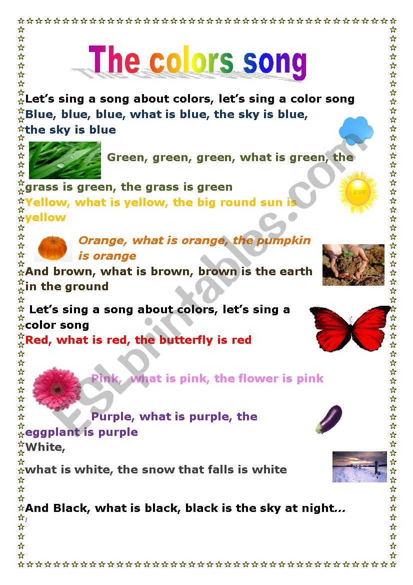 COLOURS SONG worksheet