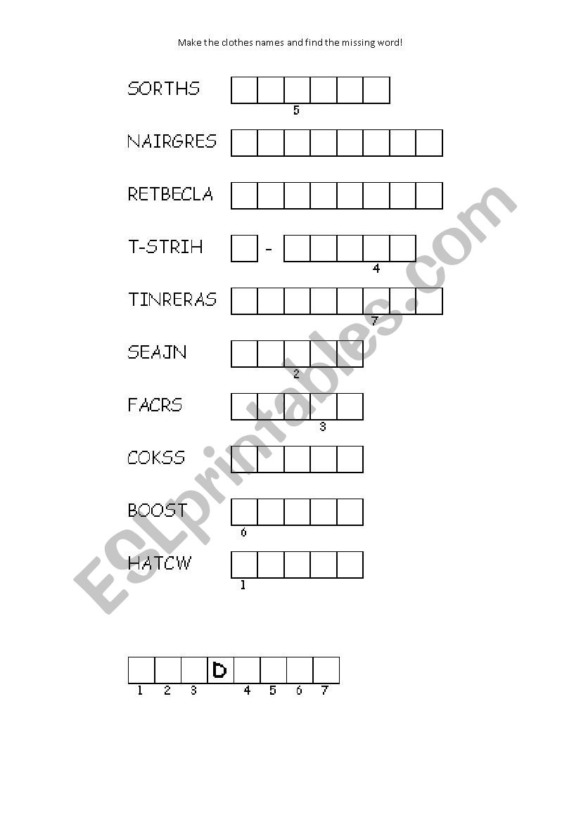 Clothes worksheet