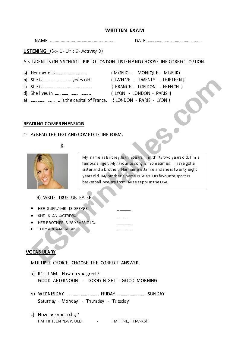 WRITTEN EXAM worksheet