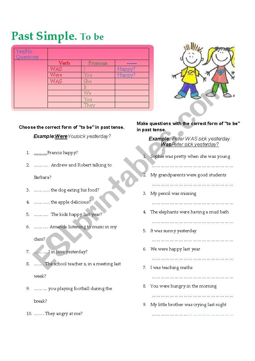 To Be past Questions worksheet
