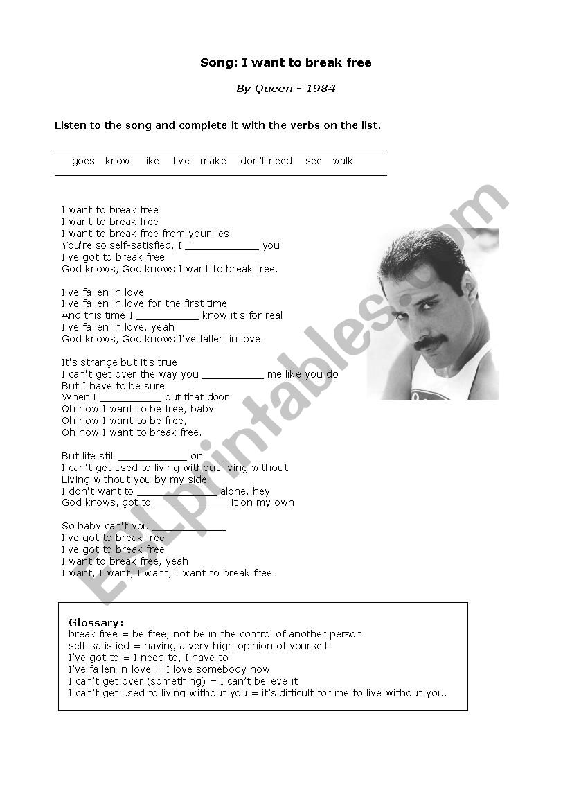 I Want to Break Free worksheet