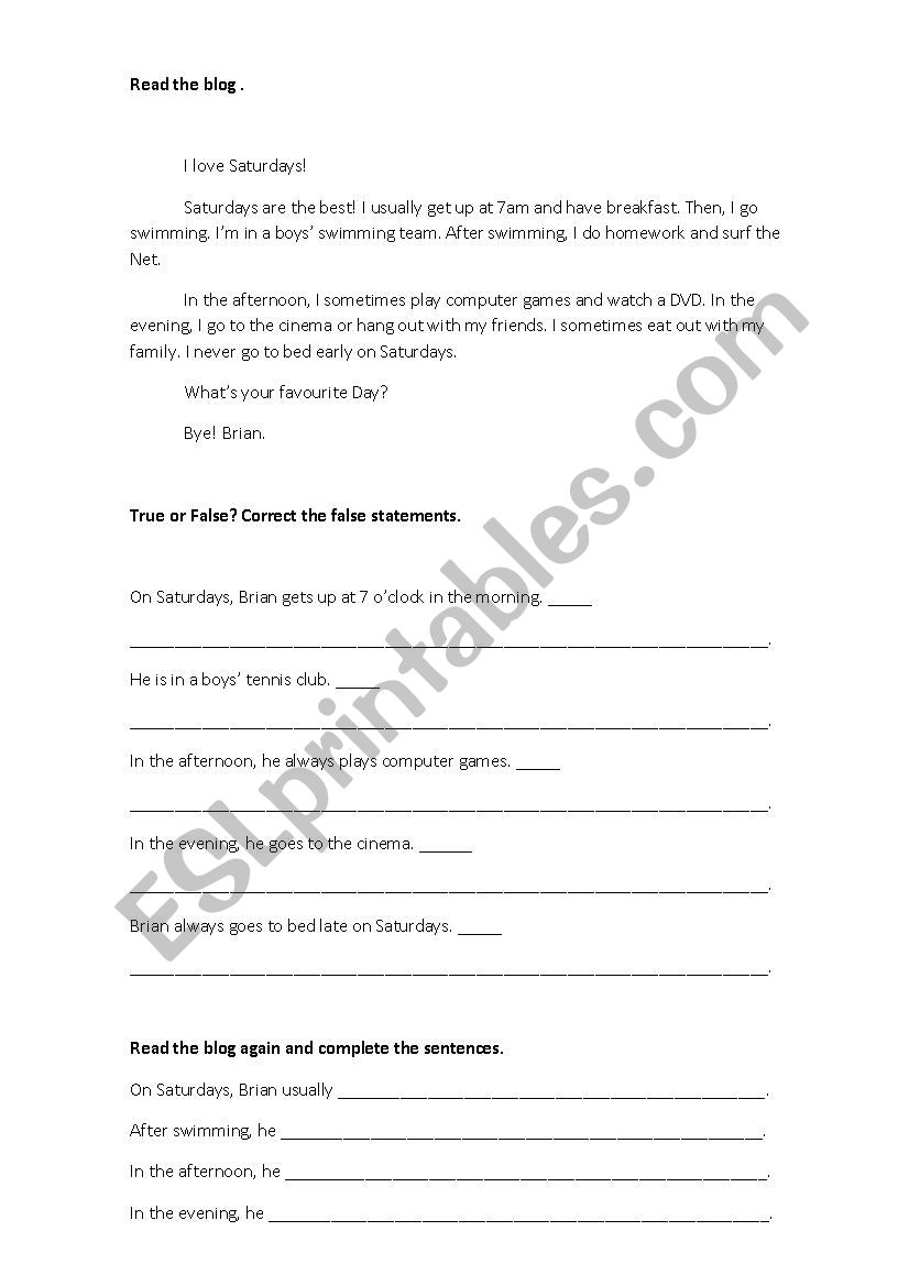 Daily Routine test worksheet