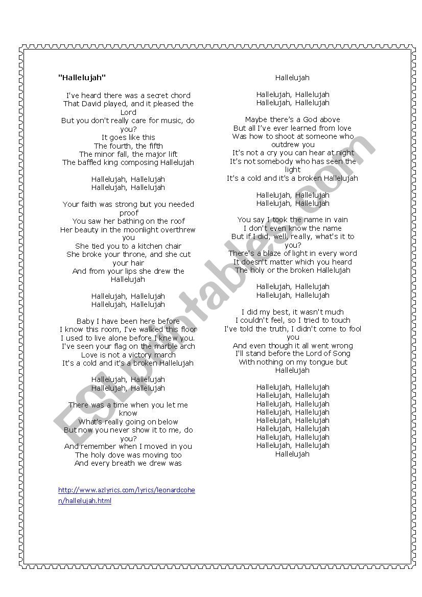 Hallellullah worksheet