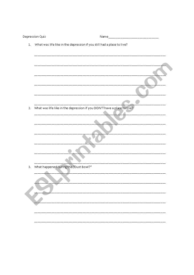 Depression Quiz worksheet