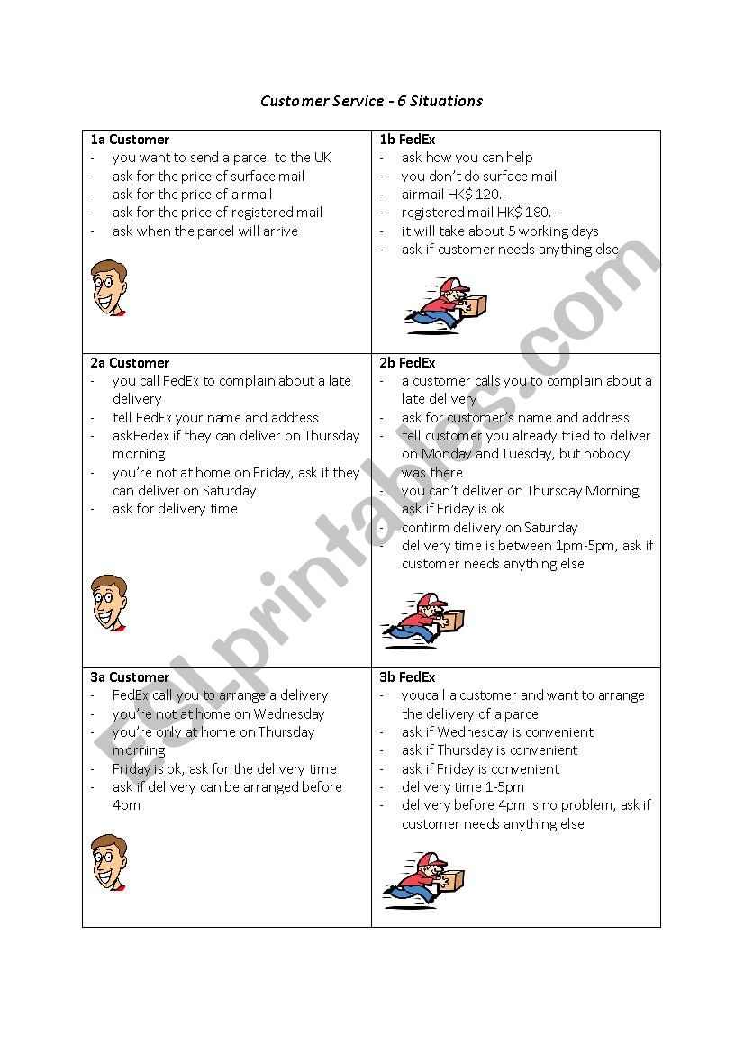 Customer Service (pick up and delivery) Activity Cards