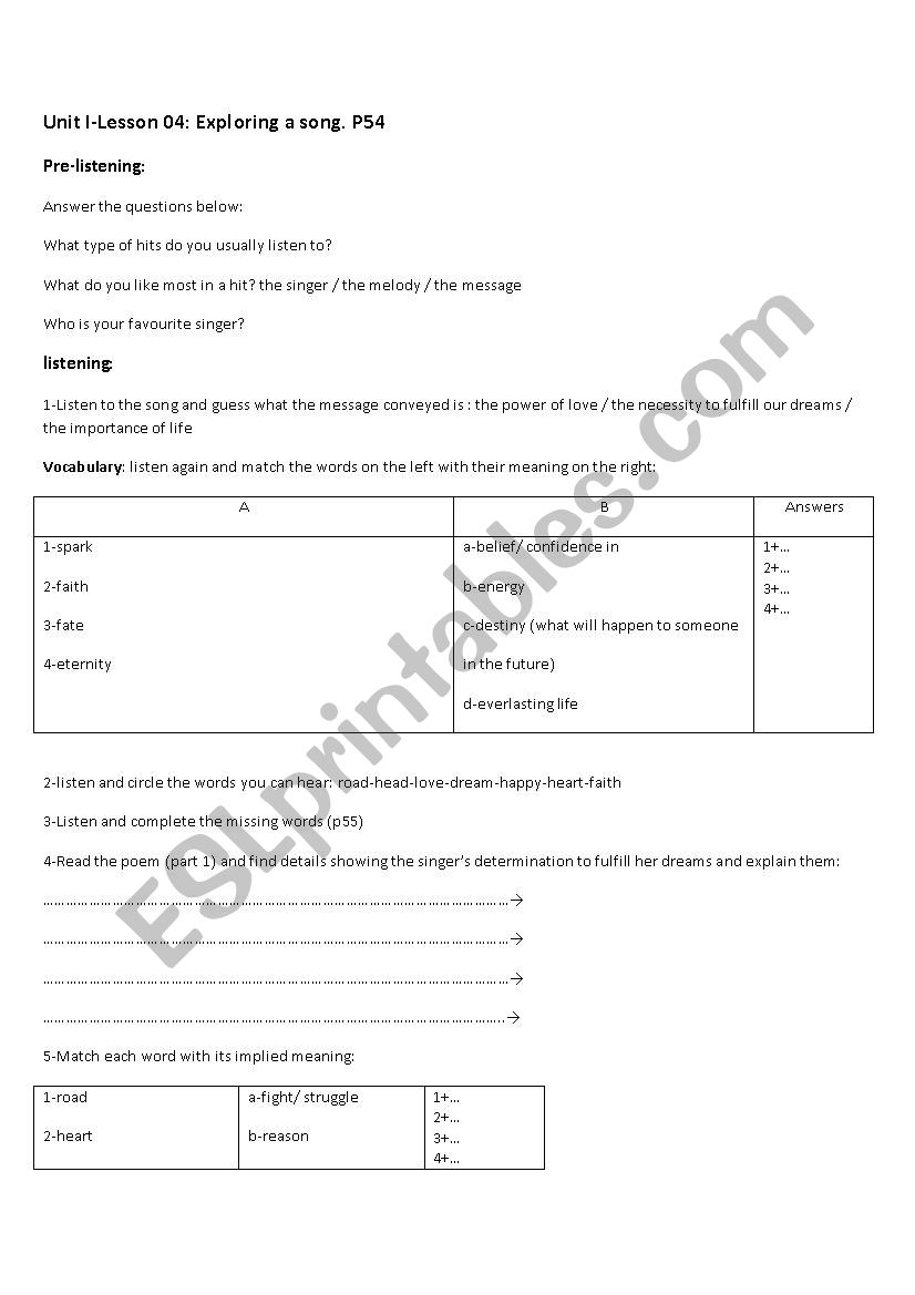 unit 1-lesson4 worksheet