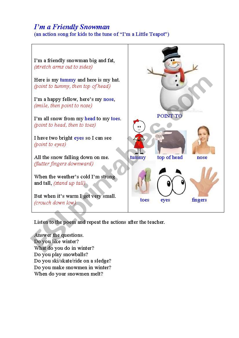 SNOWMAN (an action song for kids)