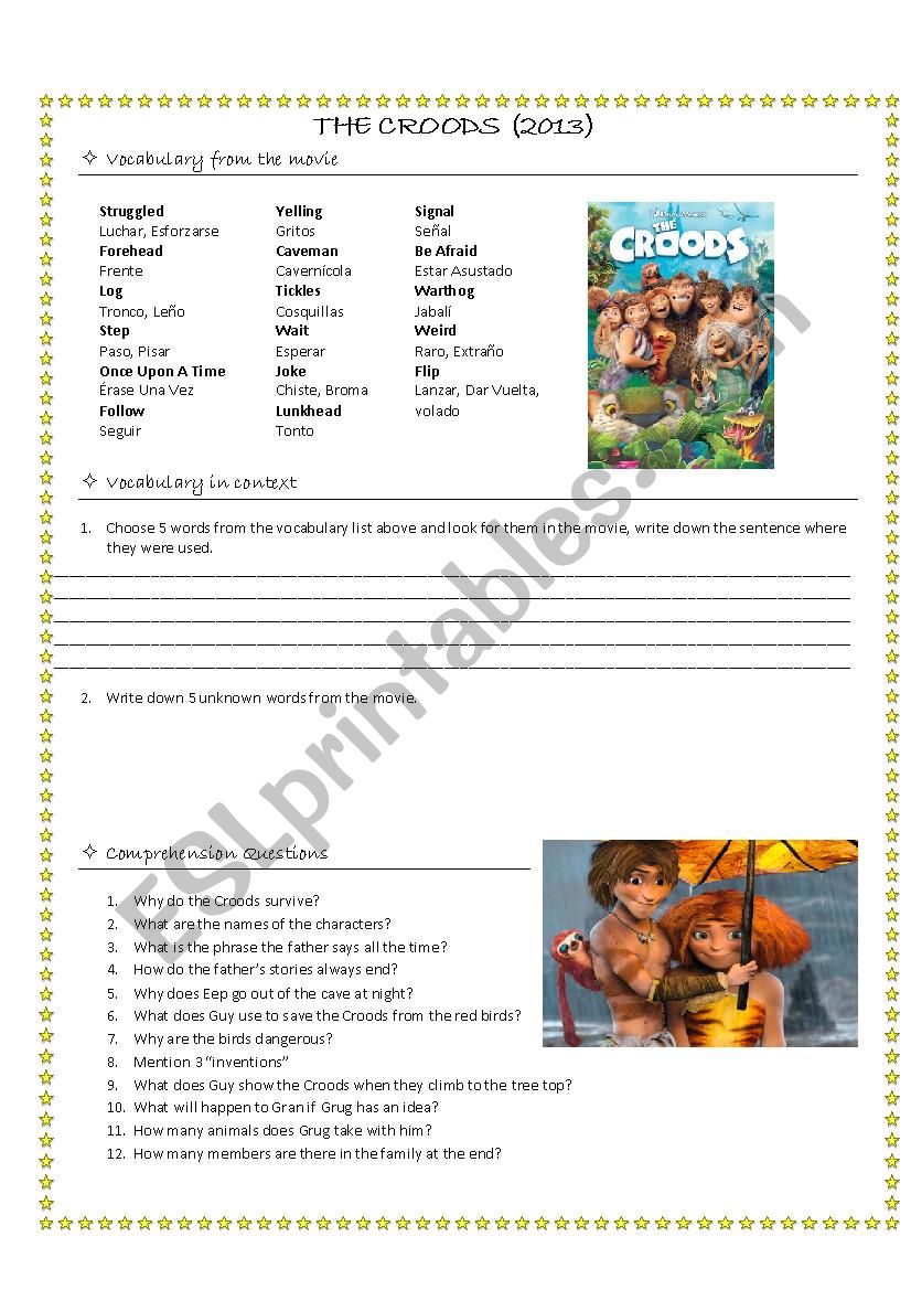 Movie THE CROODS worksheet