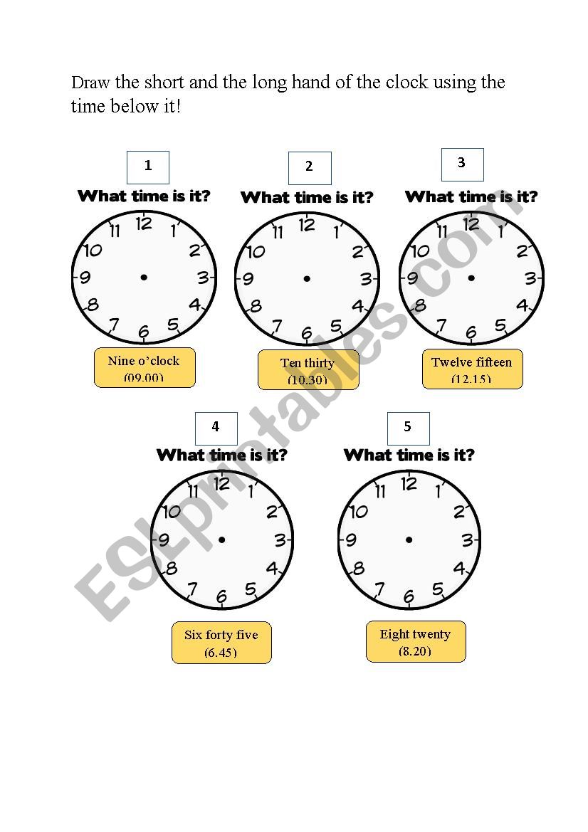 Clock drawing exercise worksheet