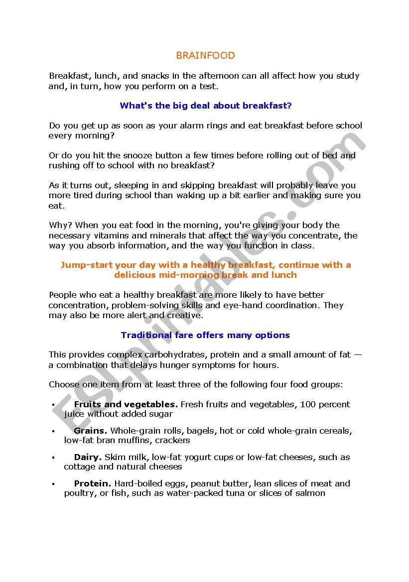 Brainfood worksheet