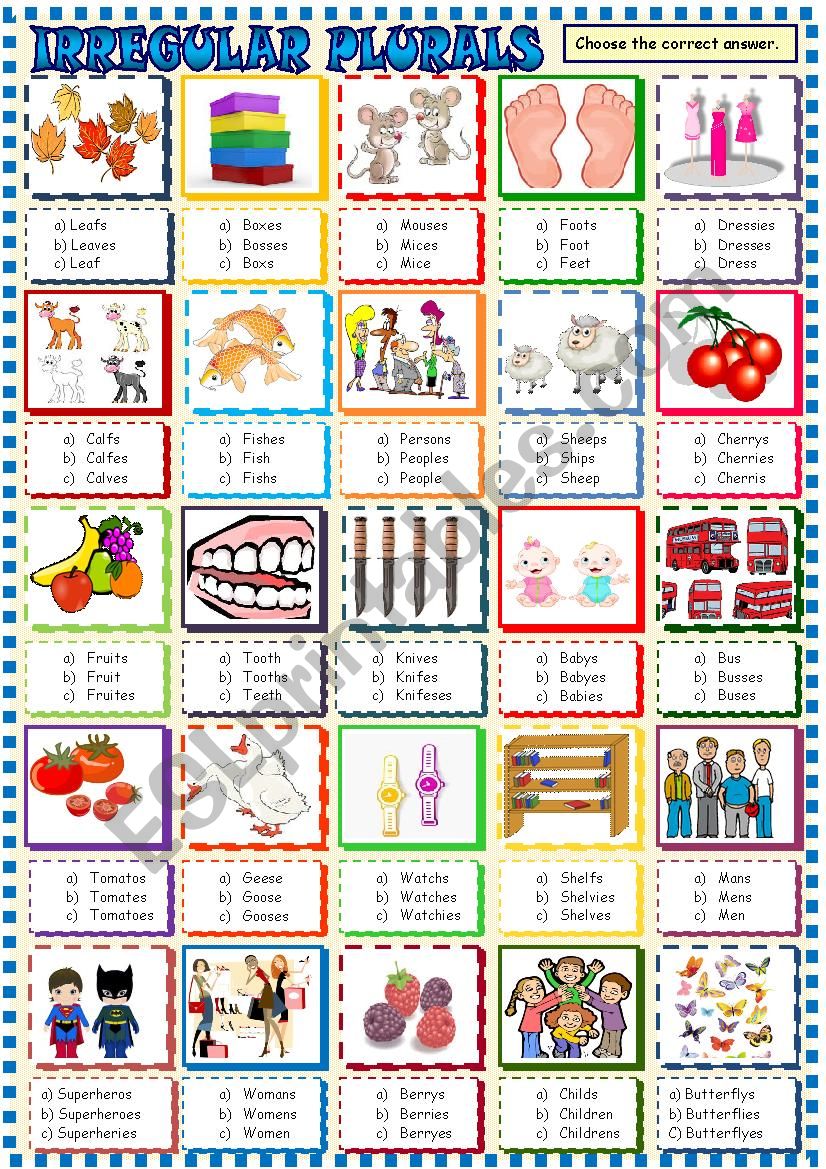 Irregular plurals / Multiple choice activity