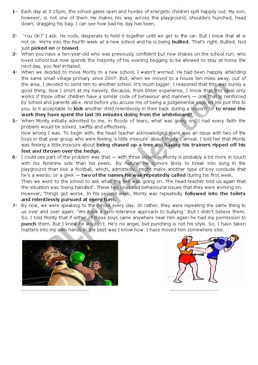 Violence/ lesson 9/ 2nd form worksheet