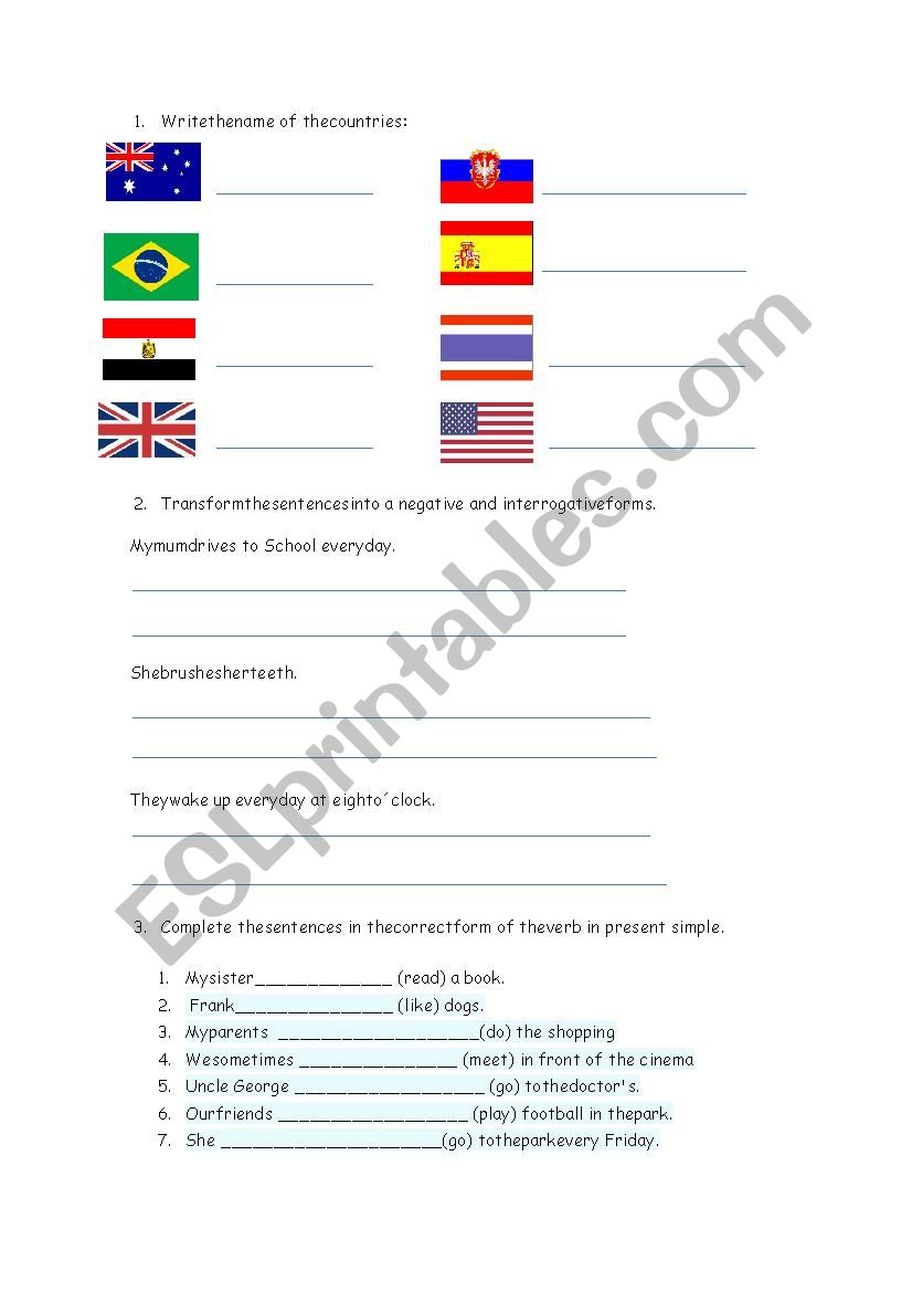review present simple and countries