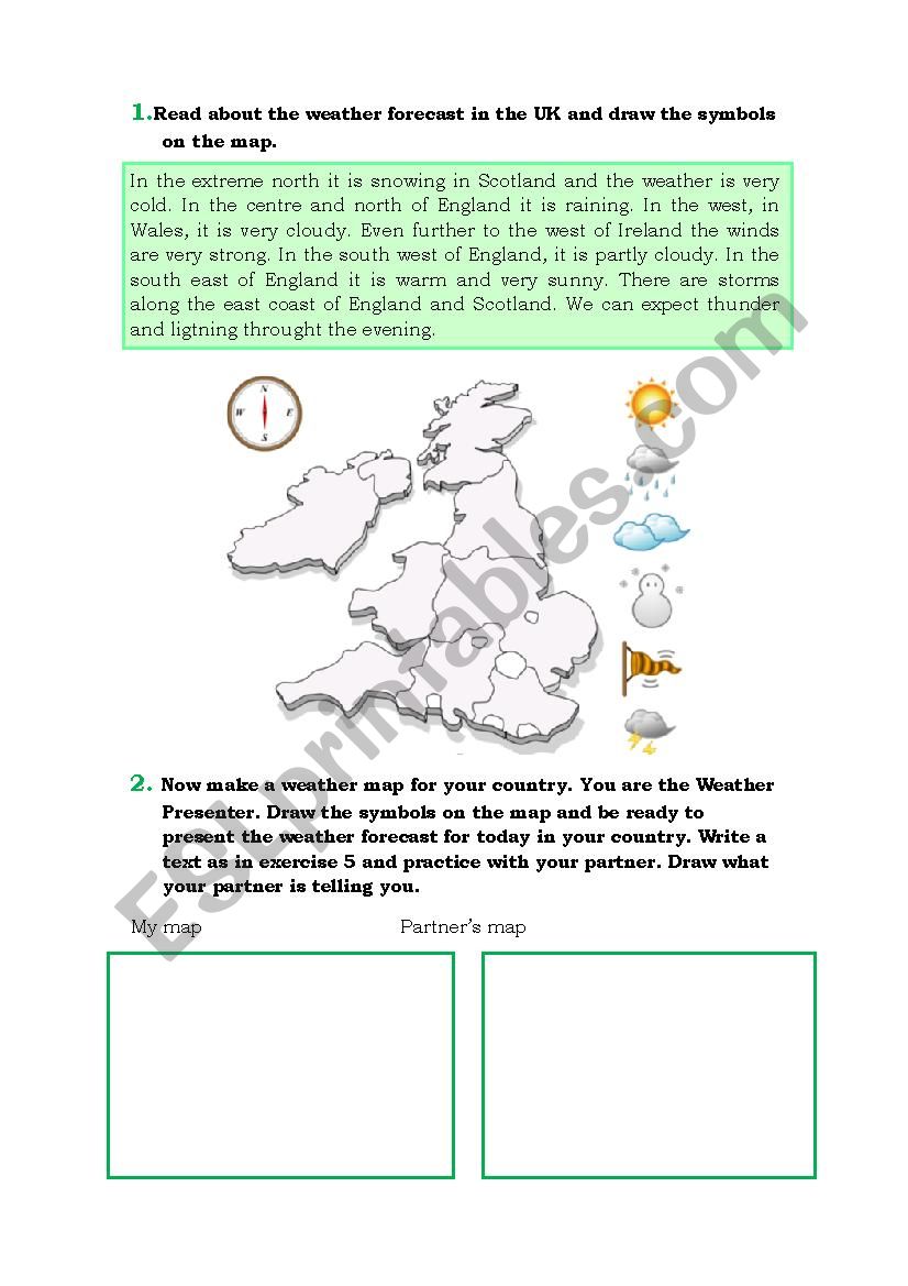 Weather forecast - ESL worksheet by gilraen24 In Weather Map Symbols Worksheet