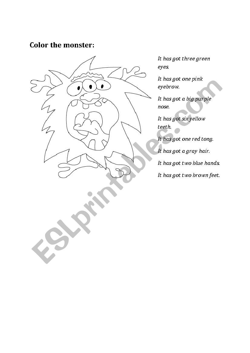 Color the monster worksheet