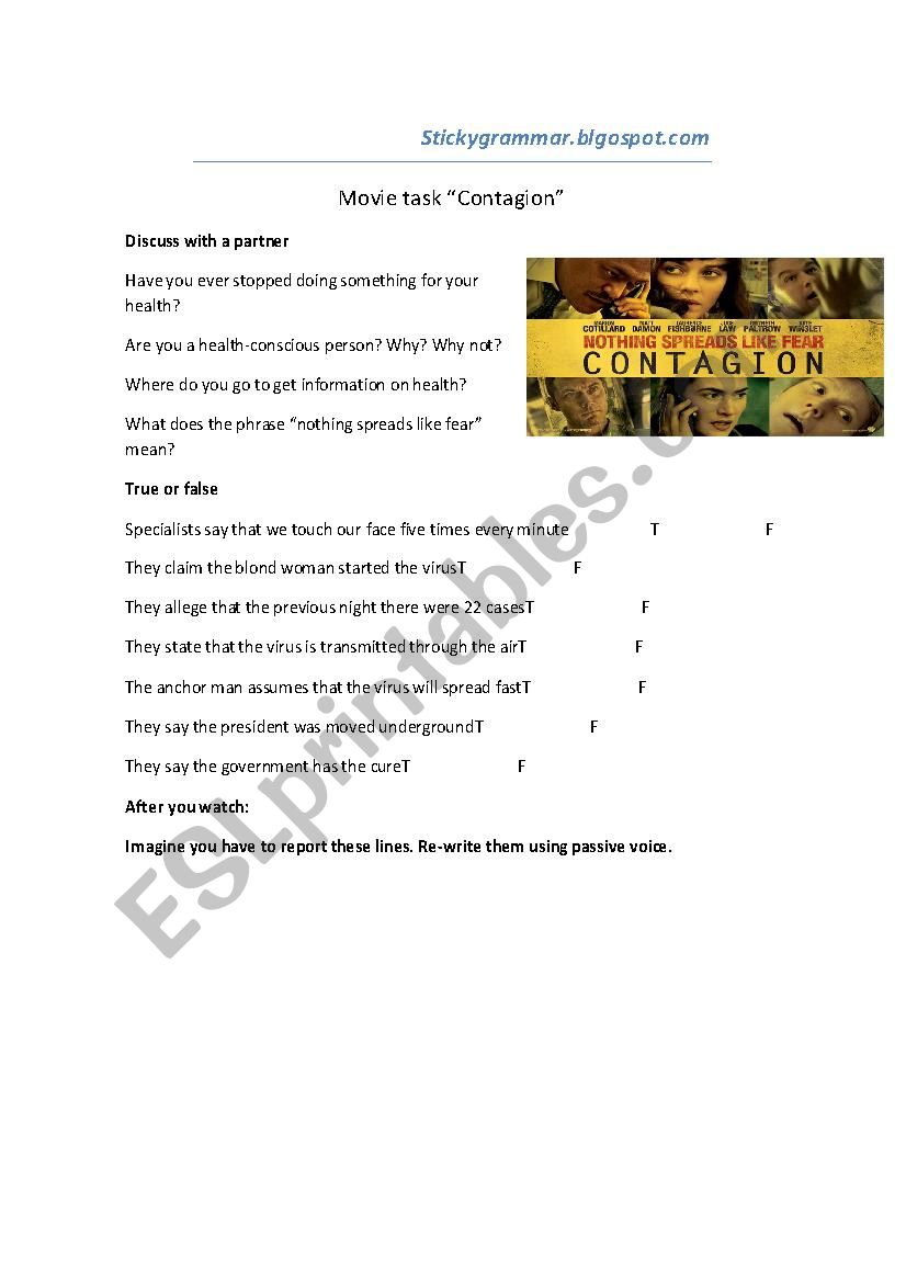 Contagion - Passive Voice worksheet