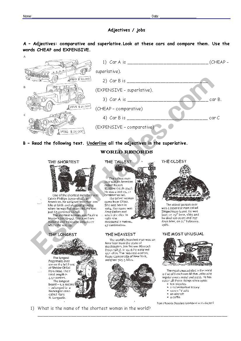 Adjectives degrees / jobs worksheet