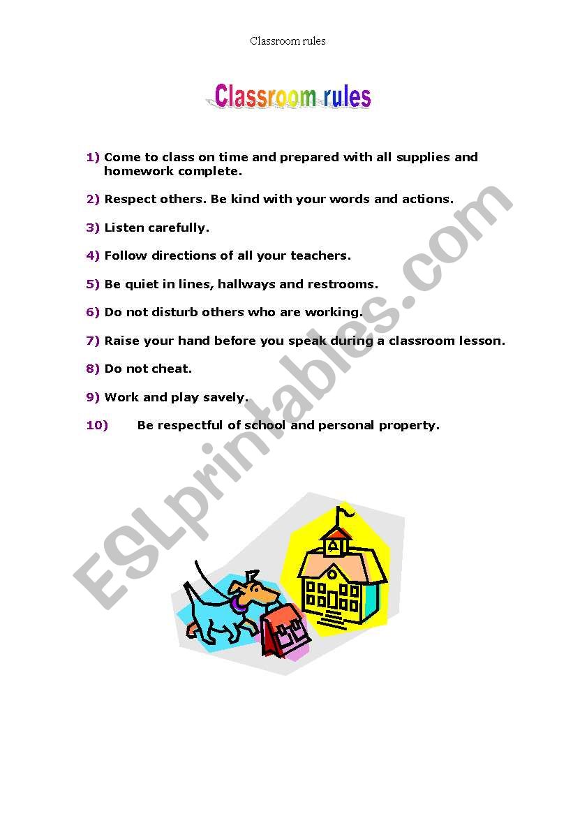 Classroom rules worksheet