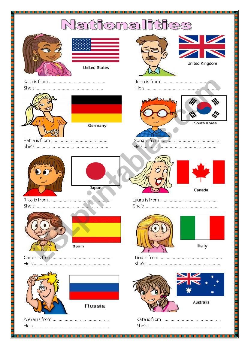 Nationalities  worksheet