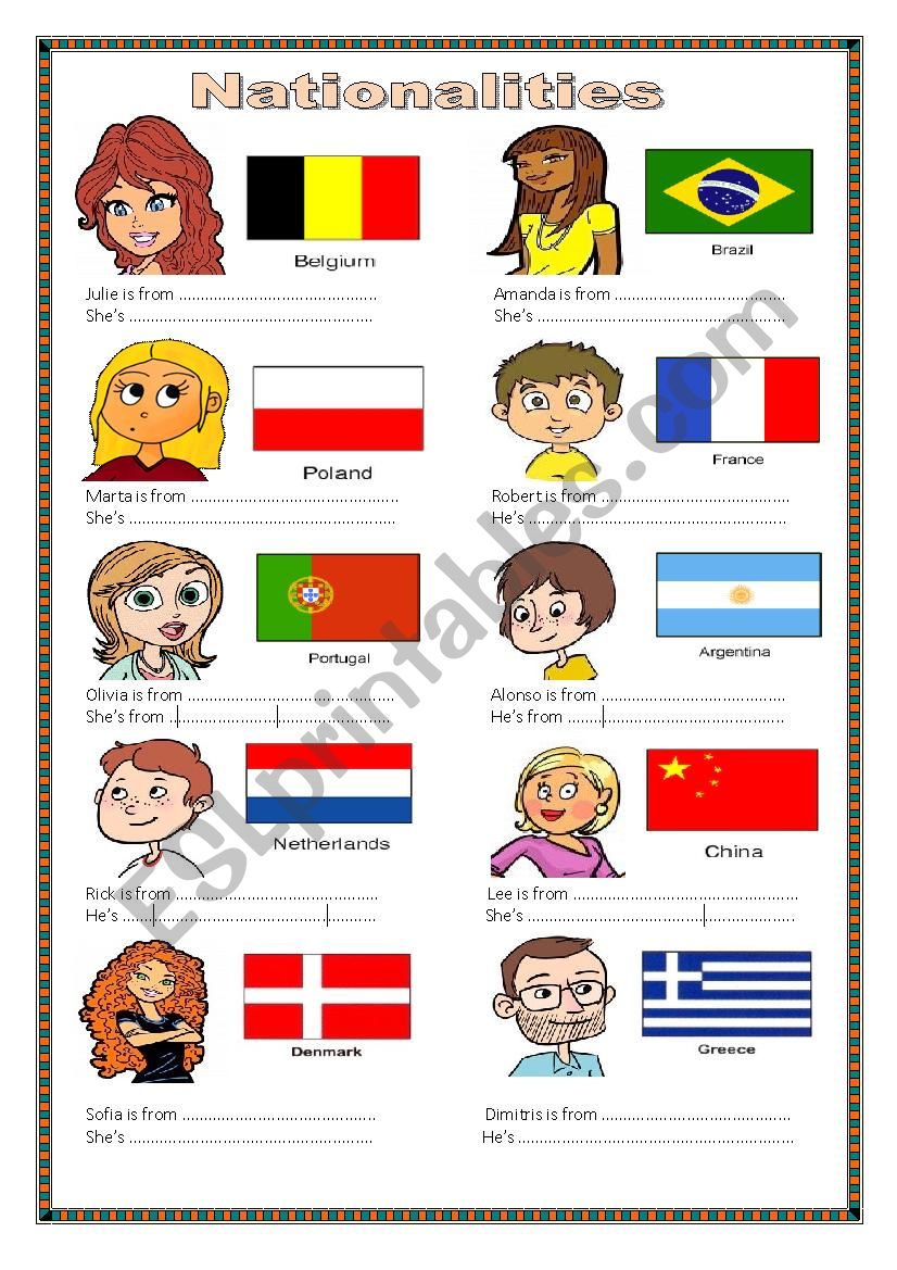 Nationalities worksheet