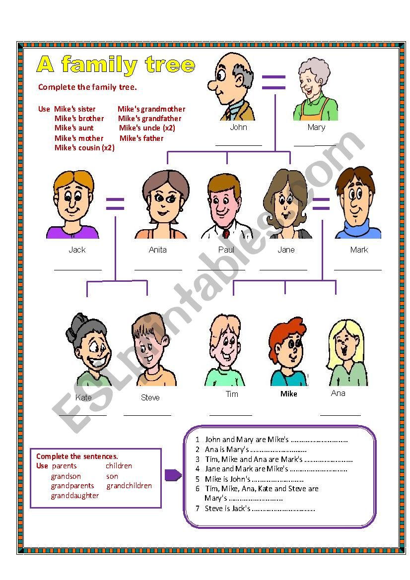A family tree. worksheet